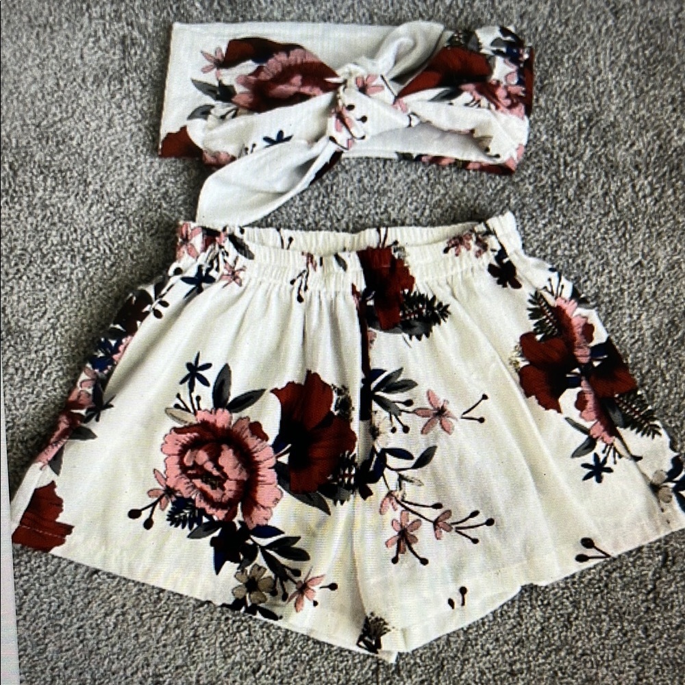 ZAFUL 2 PIECE TIE FRONT BANDEAU TOP & SHORTS SET-SIZE M